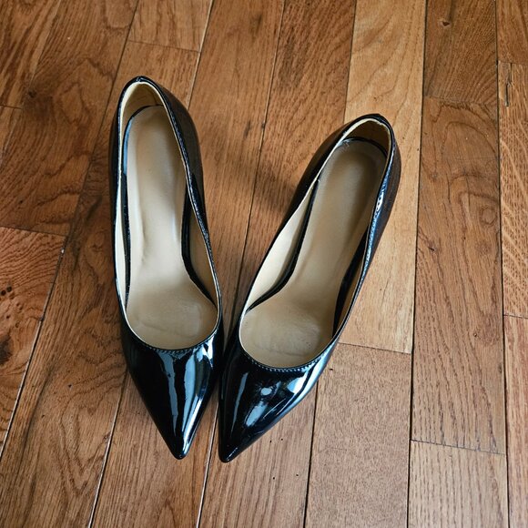 FSJ Black Bridal Pointed Toe Chunky High Heel Wedding Shoes - Picture 2 of 11